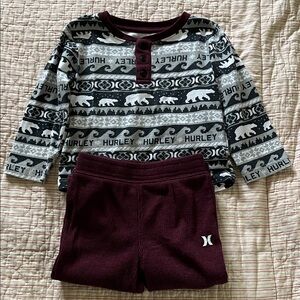 Hurley Kids' Black and Gray Patterned Shirt with Maroon Pants